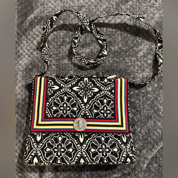 Vera Bradley Handbags - Vera Bradley shoulder bag. Like new! Black and white with red and blue accents.